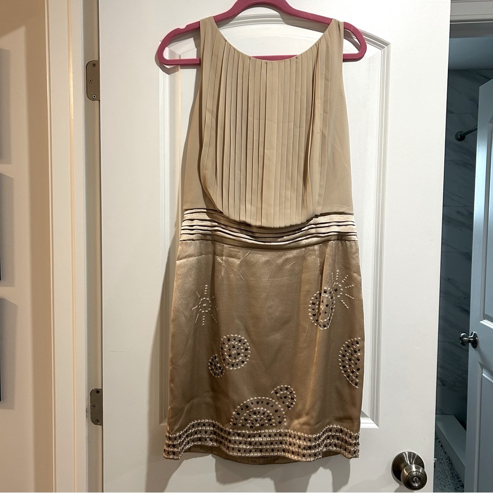 Vince Camuto Cream Pleated Embellished Mini Dress